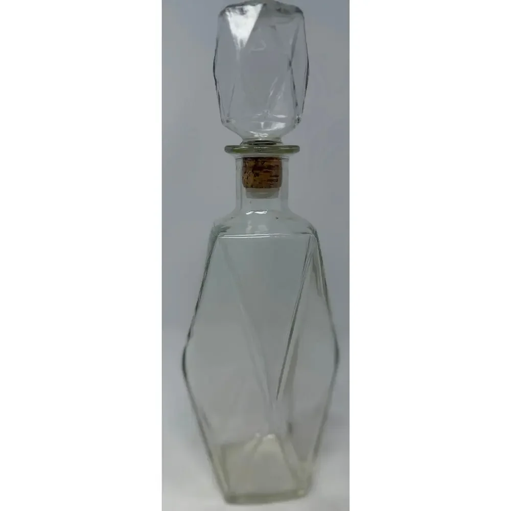 Vintage Oblong Diamond Cut Whiskey Decanter Tight Fit Plastic & Cork Stopper